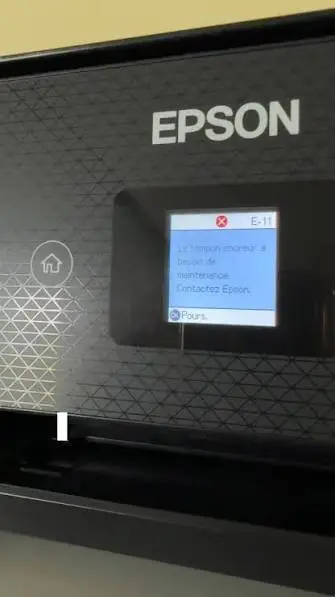 Capture d'écran du message d'erreur Epson : Tampon encreur en fin de vie